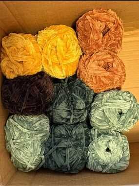 Bundle of 10 Plush Chenille Yarn Skeins – Green, Orange, Yellow & Brown